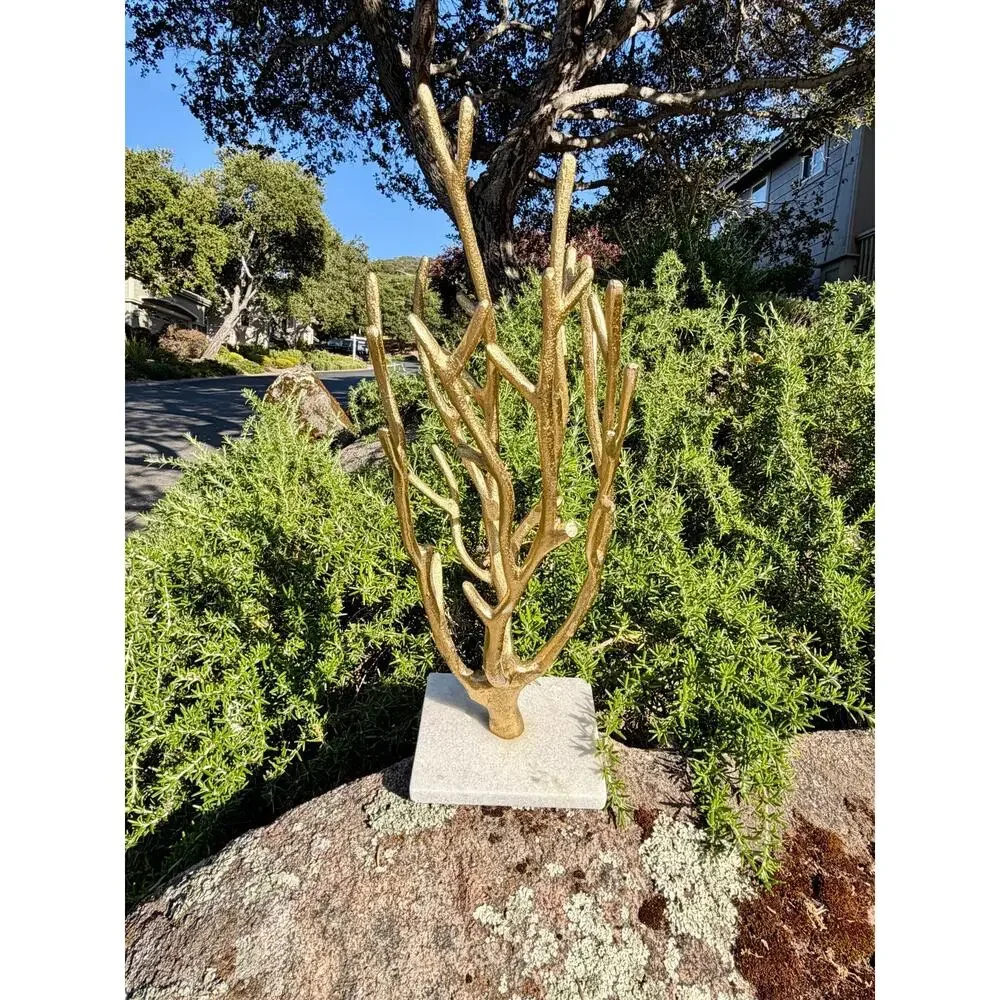 West Elm Gold Coral Jewelry Organizer Tree Stand Marble Base Coastal Decor Ocean